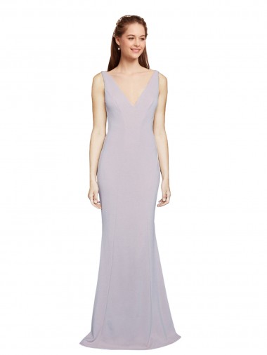 Online Cut-Out Back V-Neckline Mermaid Formal Crepe Bridesmaid Dress / Prom Dress Keyhole Back UK