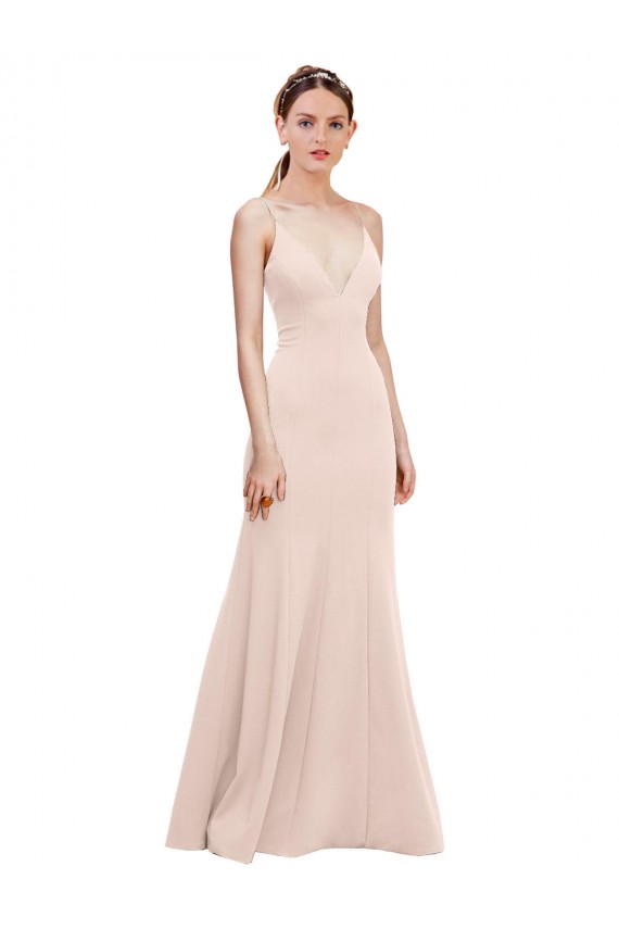 Online Deep V-Neck and Back Long Formal Crepe Bridesmaid Dress / Prom Dress UK