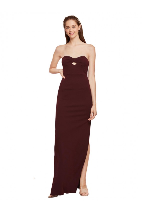 Online Twisted Strapless Keyhole Long Formal Crepe Bridesmaid Dress / Prom Dress with Slit UK