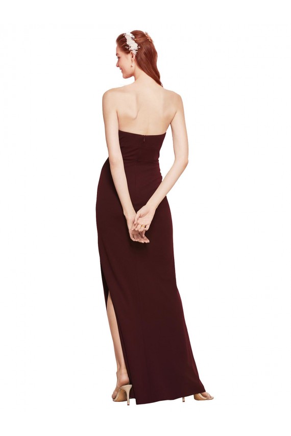 Online Twisted Strapless Keyhole Long Formal Crepe Bridesmaid Dress / Prom Dress with Slit UK