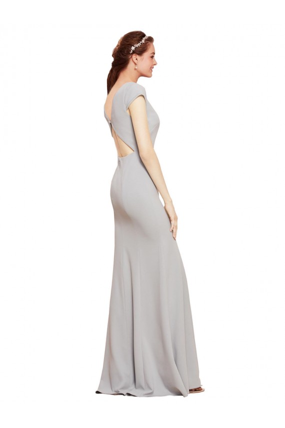 Online Fit and Flare Long Formal Crepe Bridesmaid Dress / Prom Dress with Tie Open Back UK
