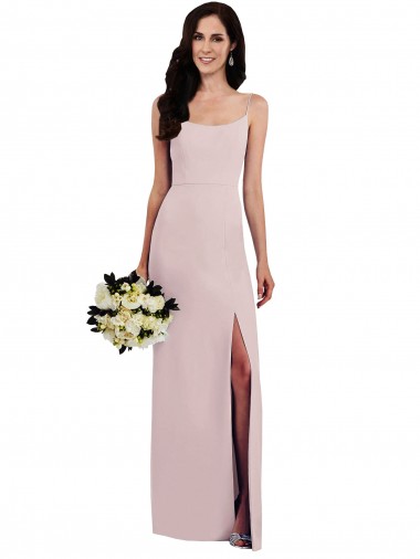 Online Spaghetti Strap V Back Formal Crepe Bridesmaid Dress / Prom Dress with Front Slit UK
