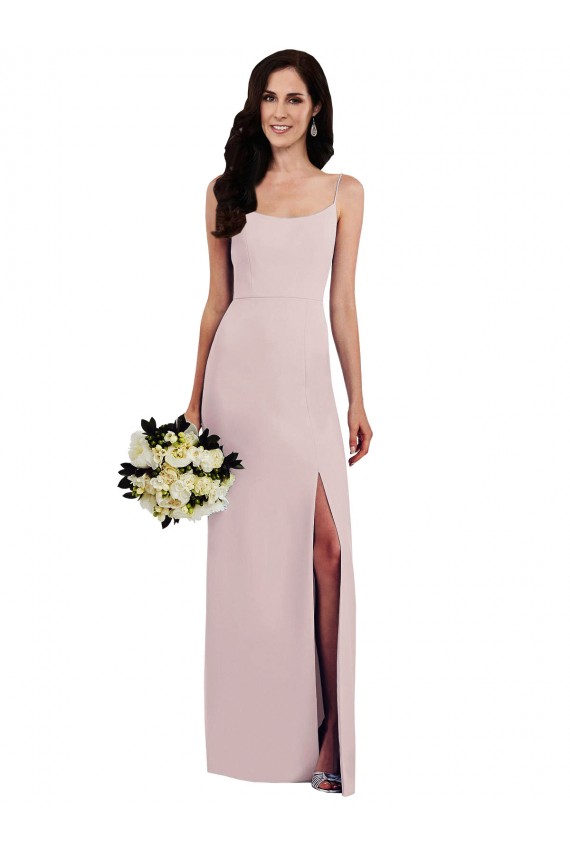 Online Spaghetti Strap V Back Formal Crepe Bridesmaid Dress / Prom Dress with Front Slit UK