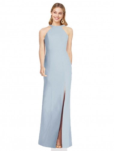Online High Neck Backless Formal Crepe Trumpet Bridesmaid Dress UK
