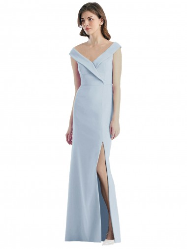 Online Romantic Off the Shoulder Long Maxi Bridesmaid Dress with Side Slit UK