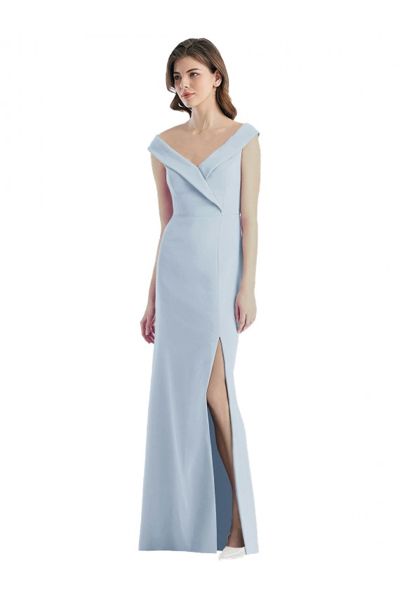 Online Romantic Off the Shoulder Long Maxi Bridesmaid Dress with Side Slit UK