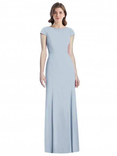 Online Bateau Neck Cap Sleeves Open Back Trumpet Bridesmaid Dress / Prom Dress UK