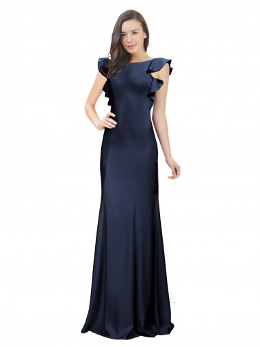 Online Sleeveless Crepe Bridesmaid Dress / Prom Dress with Cascading Ruffle and Keyhole Back UK