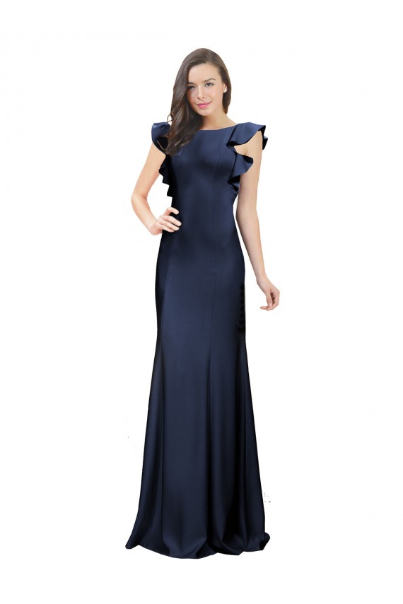 Online Sleeveless Crepe Bridesmaid Dress / Prom Dress with Cascading Ruffle and Keyhole Back UK