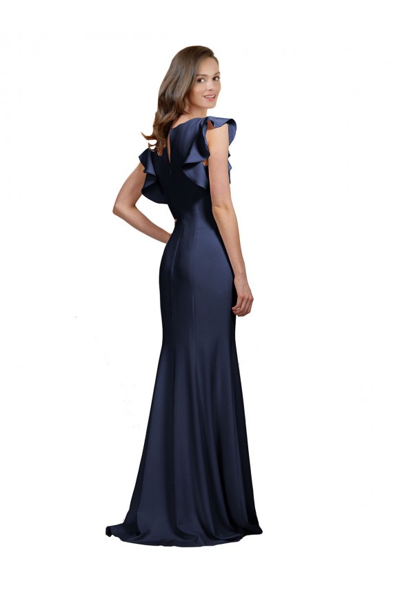 Online Sleeveless Crepe Bridesmaid Dress / Prom Dress with Cascading Ruffle and Keyhole Back UK