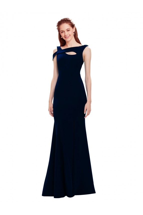 Online Sleeveless Formal Crepe Mermaid Bridesmaid Dress / Prom Dress with Side Slit UK