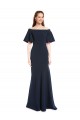 Online Off the Shoulder Formal Crepe Bridesmaid Dress / Prom Dress with Short Ruffle Sleeves. UK