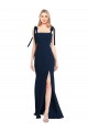 Online Flat Tie Shoulder Crepe Trumpet Bridesmaid Dress / Prom Dress with Front Slit UK
