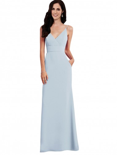 Online V Back Spaghetti Strap Maxi Bridesmaid Dress / Prom Dress with Pockets UK