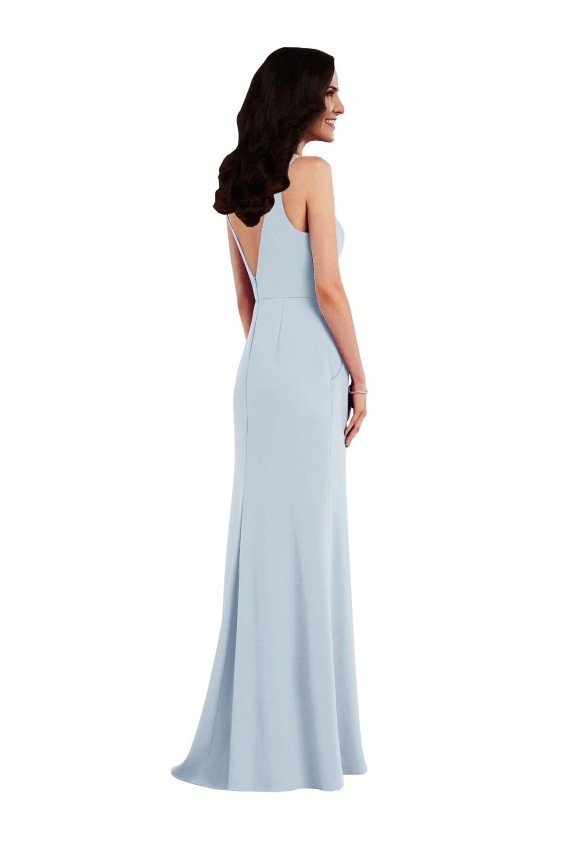 Online V Back Spaghetti Strap Maxi Bridesmaid Dress / Prom Dress with Pockets UK