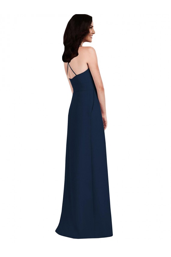 Online Criss Cross Back Crepe Halter Bridesmaid Dress with Pockets UK