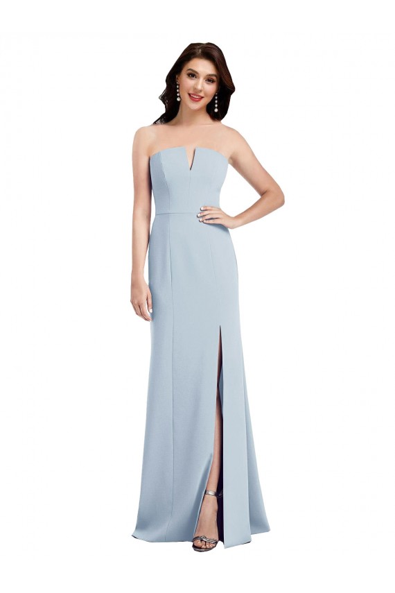 Online Strapless Notch Crepe Bridesmaid Dress / Prom Dress with Front Slit UK