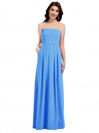 Online Strapless Pleated Skirt Crepe Bridesmaid Dress / Prom Dress with Pockets UK