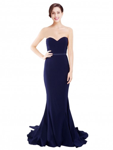 Online Strapless Sweetheart Neckline Crepe Bridesmaid Dress / Prom Dress with Satin Waistband UK