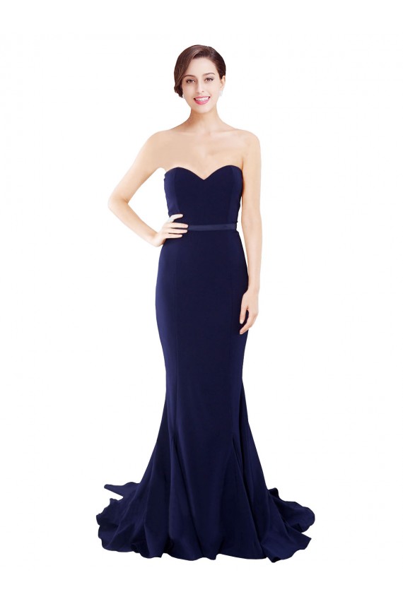 Online Strapless Sweetheart Neckline Crepe Bridesmaid Dress / Prom Dress with Satin Waistband UK