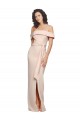 Online Off the Shoulder Long Formal Crepe Bridesmaid Dress / Prom Dress with Waist Tie and Slit UK