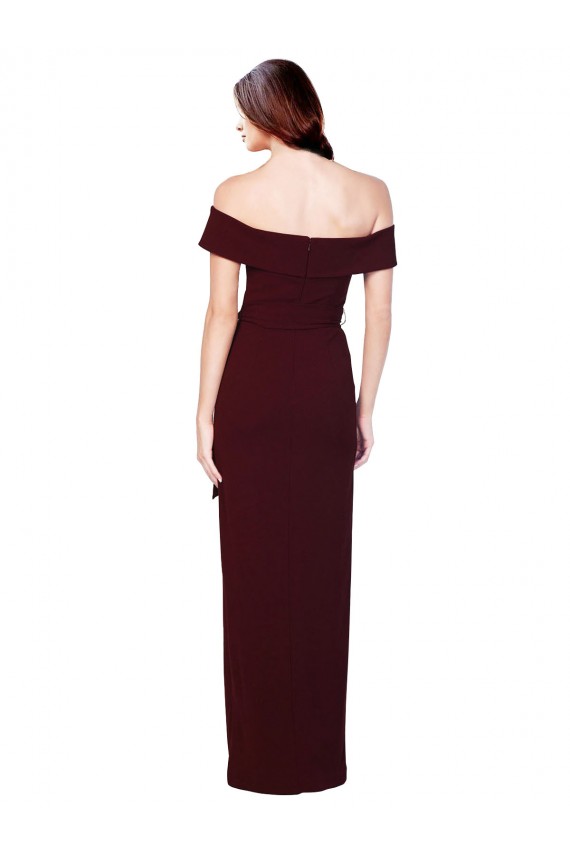 Online Off the Shoulder Long Formal Crepe Bridesmaid Dress / Prom Dress with Waist Tie UK