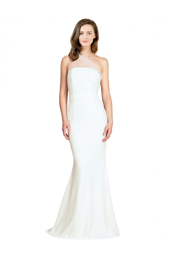 Online Soft Tulle Shoulder Overlay Mermaid One Shoulder Formal Crepe Bridesmaid Dress UK