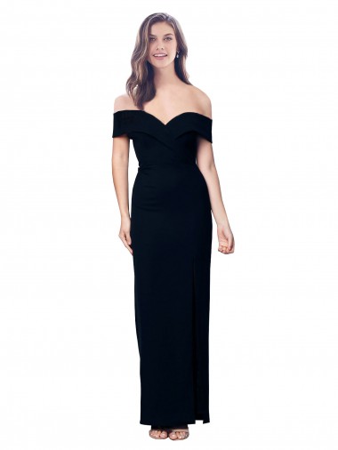 Online Off the Shoulder Long Full Length Formal Crepe Bridesmaid Dress / Prom Dress with Side Split UK