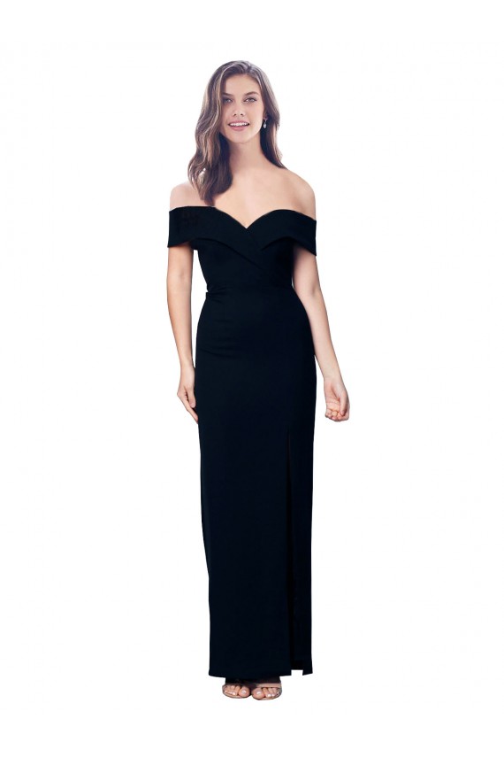 Online Off the Shoulder Long Full Length Formal Crepe Bridesmaid Dress / Prom Dress with Side Split UK