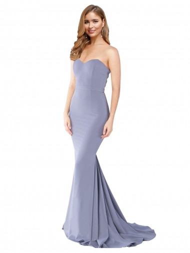 Online Long Strapless Sweetheart Sweep Train Formal Crepe Bridesmaid Dress / Prom Dress with Low Back UK