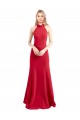 Online Sleek Fit and Flare High Neck Halter Stretch Formal Crepe Bridesmaid Dress / Prom Dress with Open Back UK