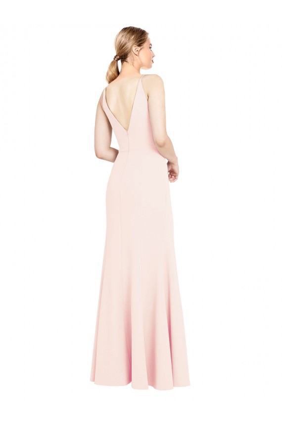 Online Slim A-Line V-Neck Long Stretch Formal Crepe Bridesmaid Dress / Prom Dress with V-Back UK