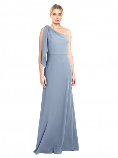 Online Draped Flutter Sleeves One Shoulder Stretch Formal Crepe Bridesmaid Dress / Prom Dress UK