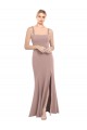 Online Square Neck Fit and Flare Long Stretch Crepe Bridesmaid Dress / Prom Dress with Side Slit UK