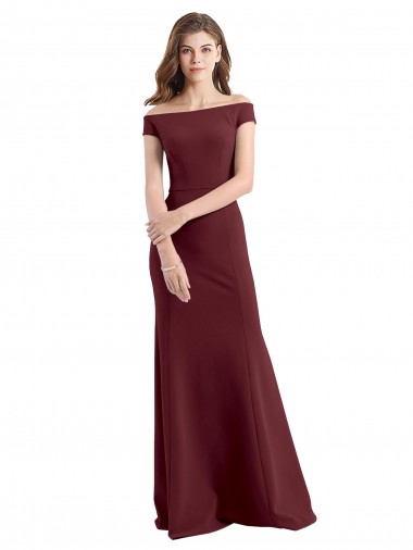 Online Off the Shoulder Fit and Flare Stretch Crepe Bridesmaid Dress / Prom Dress UK