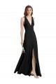 Online Sleek Halter V-Neck Long A-Line Stretch Formal Crepe Bridesmaid Dress / Prom Dress with Front Slit UK