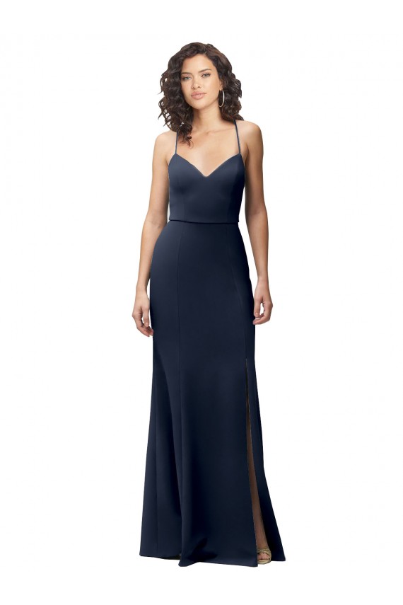 Online Sweetheart Fit and Flare Stretch Formal Crepe Bridesmaid Dress / Prom Dress with Side Slit and Strappy Back UK