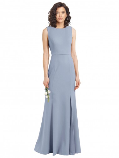 Online Boat Neckline and Sleek Fit and Flare Crepe Bridesmaid Dress with Keyhole Back UK