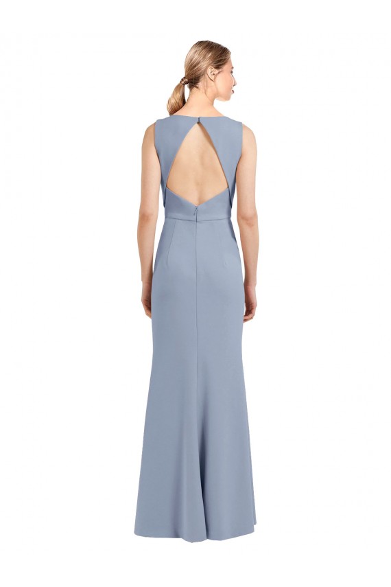 Online Boat Neckline and Sleek Fit and Flare Crepe Bridesmaid Dress with Keyhole Back UK