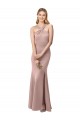 Online Long Floor Length High Neck Fit and Flare Stretch Crepe Bridesmaid Dress / Prom Dress with Side Slit UK