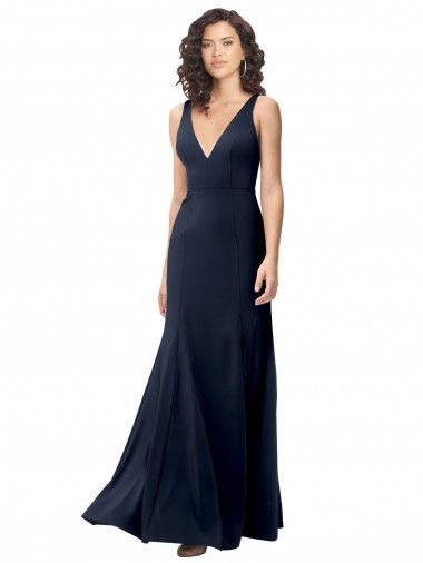 Online Classic V-Neck Long Stretch Formal Crepe Bridesmaid Dress / Prom Dress with V-Back UK