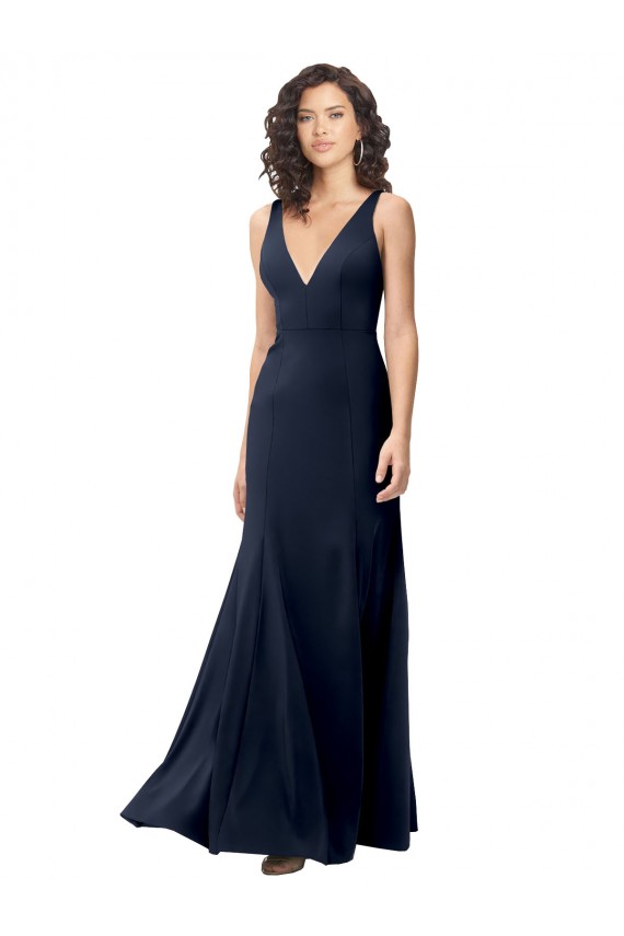 Online Classic V-Neck Long Stretch Formal Crepe Bridesmaid Dress / Prom Dress with V-Back UK