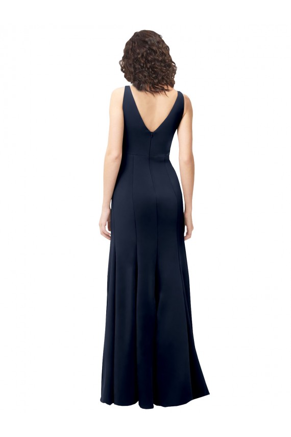 Online Classic V-Neck Long Stretch Formal Crepe Bridesmaid Dress / Prom Dress with V-Back UK