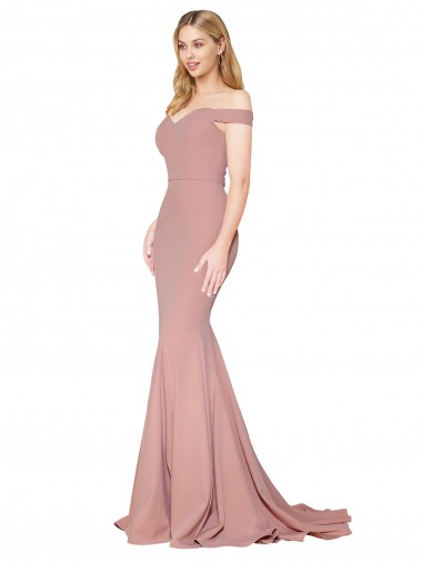 Online Off the Shoulder Sweetheart Long Sweep Train Formal Crepe Bridesmaid Dress / Prom Dress UK