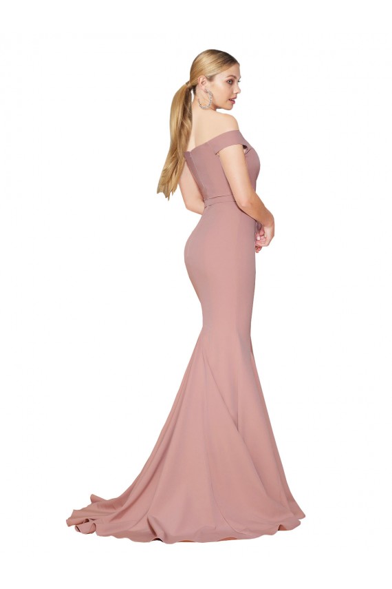 Online Off the Shoulder Sweetheart Long Sweep Train Formal Crepe Bridesmaid Dress / Prom Dress UK