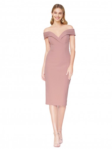 Online Cocktail Knee Length Off the Shoulder Sweetheart Formal Crepe Bridesmaid Dress / Prom Dress UK