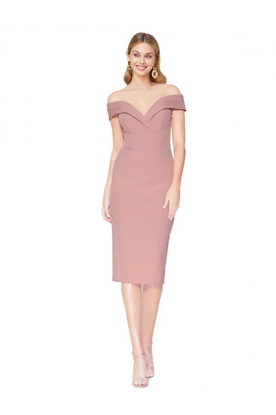 Online Cocktail Knee Length Off the Shoulder Sweetheart Formal Crepe Bridesmaid Dress / Prom Dress UK