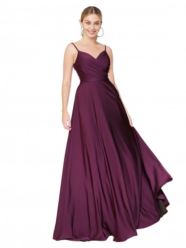 Online High Neck Spaghetti Straps Long V-Back Formal Crepe Bridesmaid Dress / Prom Dress UK