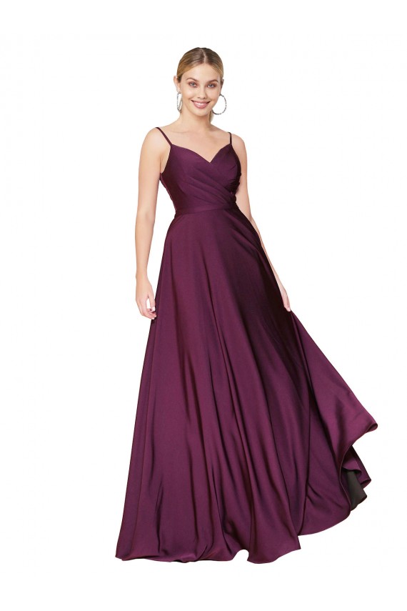 Online High Neck Spaghetti Straps Long V-Back Formal Crepe Bridesmaid Dress / Prom Dress UK