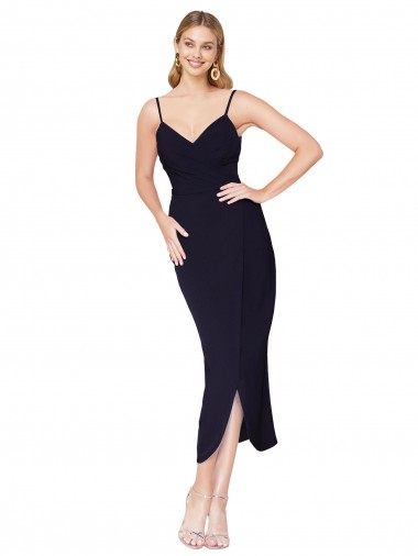 Online High Neck Spaghetti Straps Formal Crepe Short Cocktail Wrap Bridesmaid Dress / Prom Dress UK